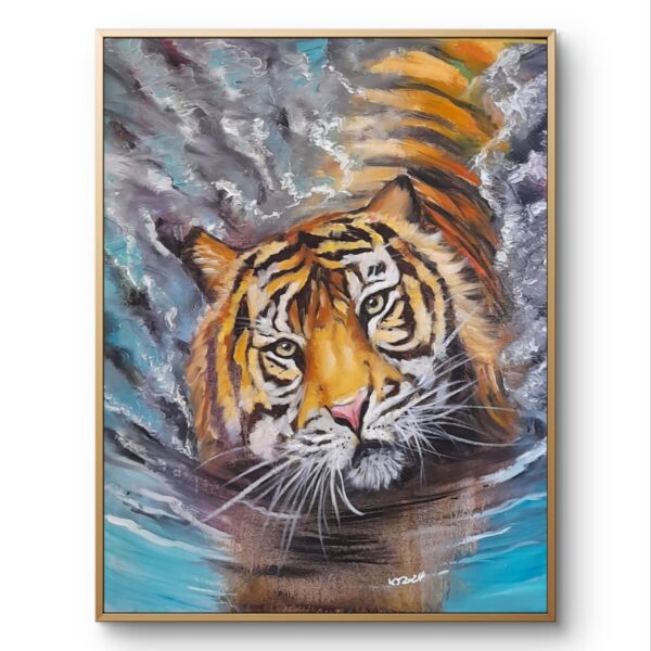 Swimming Tiger Gold Frame